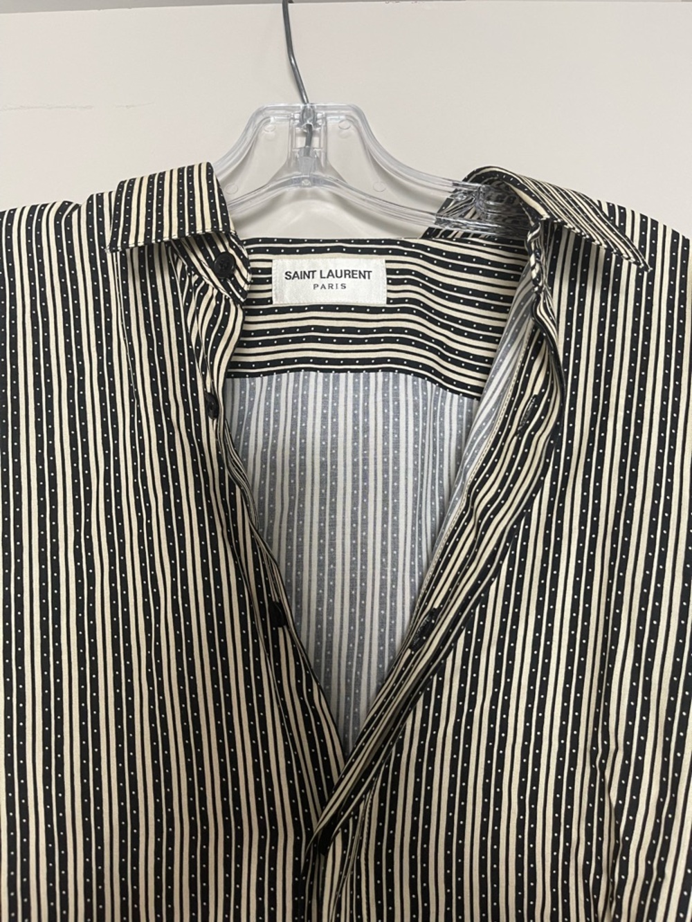Saint Laurent Black & White Vertical Stripe Button-Down Shirt - Picture 2 of 6